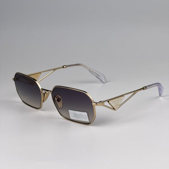 Prada PRA51S ZVN30C Sunglasses Pale Gold Gradient Blue Mirror Geometric Unisex main image 11